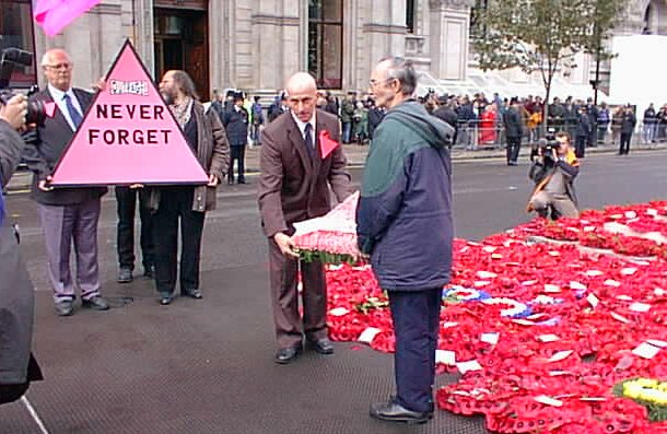 OutRage! - Pink Triangle Wreath being laid at Cenotaph